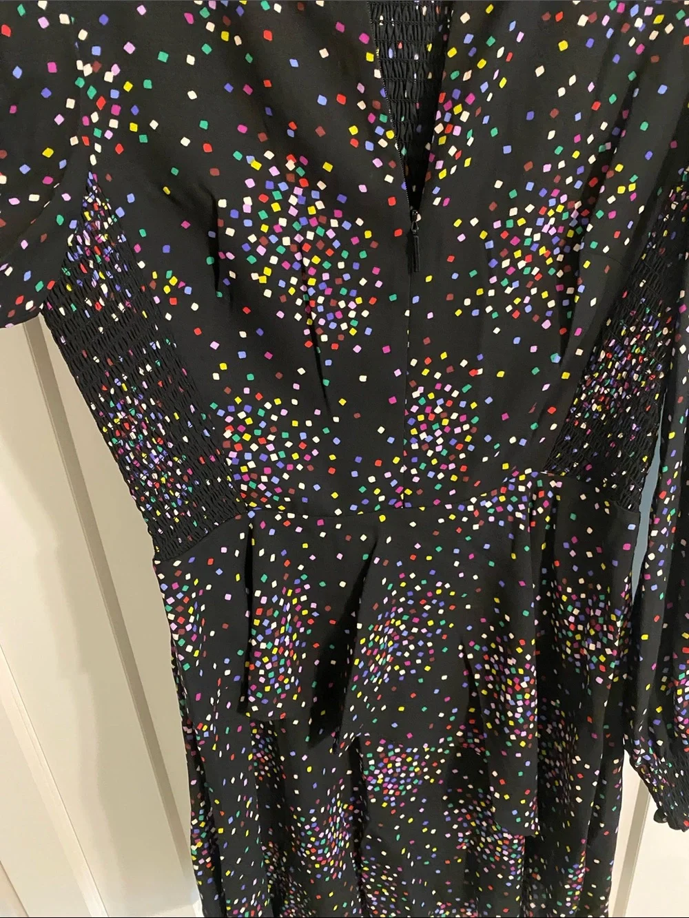 kate spade Black Multicolor Dot Long-Sleeve Peplum Dress